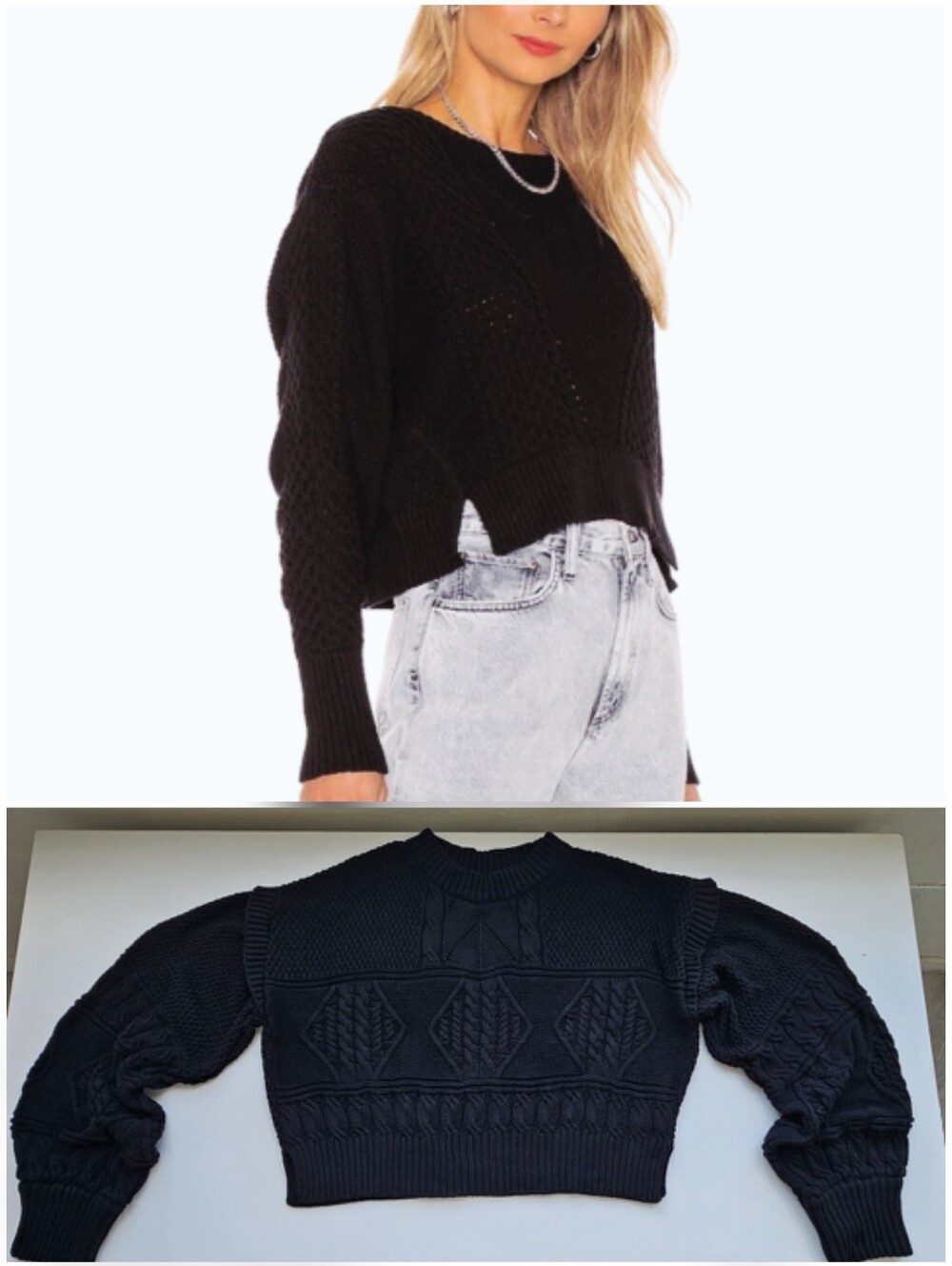 Cleobella Black Woven Knit Oversize Chunky Sweater